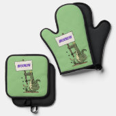 Funny krokodillenuitlijker met gebarentaal cartoon ovenwant & pannenlap set (Voorkant / Achterkant)