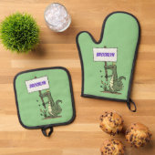 Funny krokodillenuitlijker met gebarentaal cartoon ovenwant & pannenlap set (Top down)