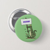 Funny krokodillenuitlijker met gebarentaal cartoon ronde button 5,7 cm (Voorkant /achterkant)