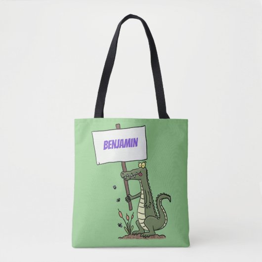Funny krokodillenuitlijker met gebarentaal cartoon tote bag (Voorkant)