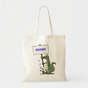 Funny krokodillenuitlijker met gebarentaal cartoon tote bag