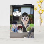 Funny Lab & Cat Officers Birthday Kaart (Gele Bloem)