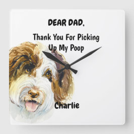 Funny Labradoodle Dad Waterverf Canine Art  Vierkante Klok