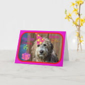 Funny Labradoodle Happy Birthday wenskaart Kaart (Gele Bloem)