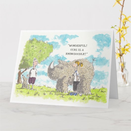 Funny Labradoodle Kaart (Gele Bloem)