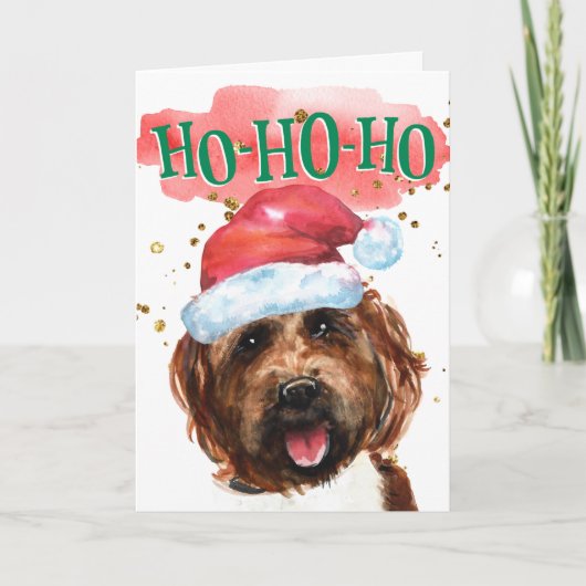 Funny labradoodle Santa hat yappy howlidays Feestdagen Kaart (Voorkant)