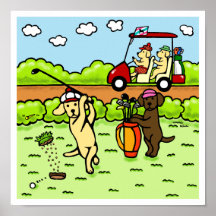 Funny Labrador Golfers Cartoon Yellow Lab