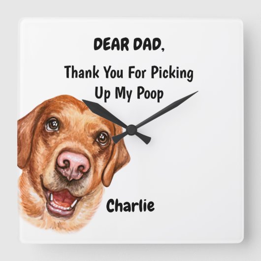 Funny Labrador Retriever Waterverf Canine Art Vierkante Klok (Voorkant)