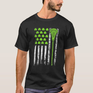 Funny Lacrosse Amerikaanse vlag St Patrick Day voo T-shirt