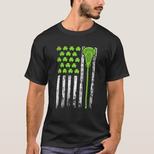 Funny Lacrosse Amerikaanse vlag St Patrick Day voo T-shirt (Voorkant)