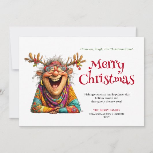 Funny Lady Christmas Card Digital Custom Design Feestdagenkaart (Voorkant)