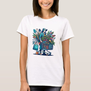 Funny Lady met winkelwagen vol Planten T-shirt