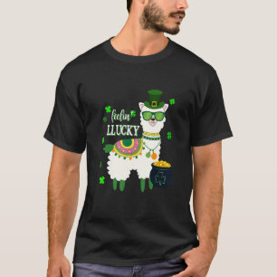 Funny Lama St Patrick's Day Feelin' Lucky Mannen W T-shirt