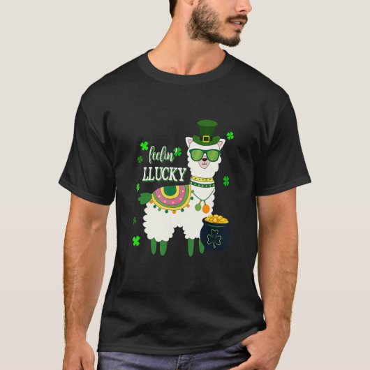 Funny Lama St Patrick's Day Feelin' Lucky Mannen W T-shirt (Voorkant)