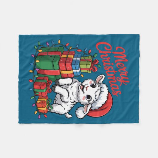 Funny Lamb Santa Hat Animals Lovers Ugly Christmas Fleece Deken (Voorkant (Horizontaal))