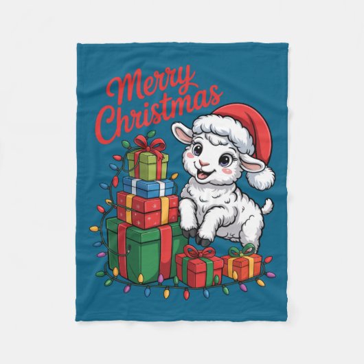 Funny Lamb Santa Hat Animals Lovers Ugly Christmas Fleece Deken (Voorkant)