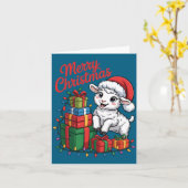 Funny Lamb Santa Hat Animals Lovers Ugly Christmas Kaart (Gele Bloem)