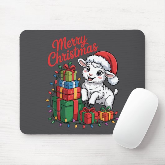 Funny Lamb Santa Hat Animals Lovers Ugly Christmas Muismat (Met muis)