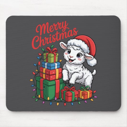 Funny Lamb Santa Hat Animals Lovers Ugly Christmas Muismat (Voorkant)