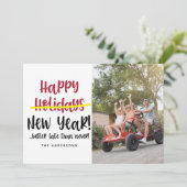 Funny Late Happy Nieuwjaar Foto Holiday Card Feestdagenkaart (Staand voorkant)