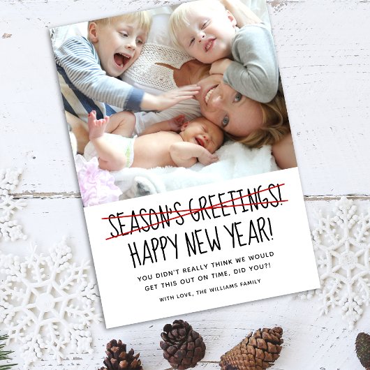 Funny Late Happy Nieuwjaar Holiday Card Feestdagenkaart