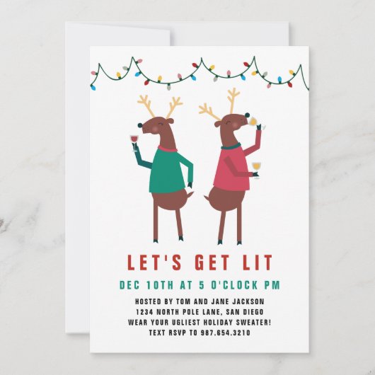 Funny Laten we Lit Wine Drink rendier halen Kaart (Voorkant)