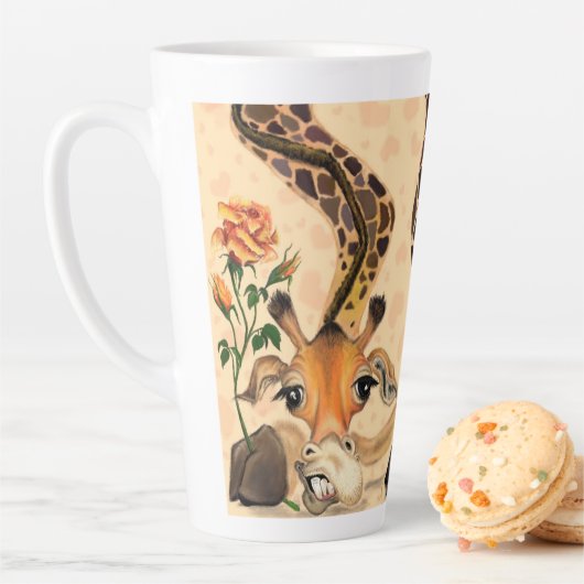 Funny Latte Mok Gift Romantische Giraffe met Roos (In situ)
