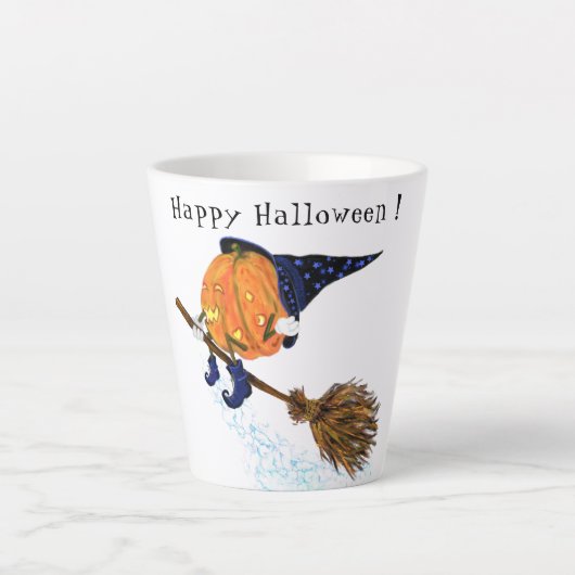 Funny Latte Mok Halloween Witch Pumpkin Flying (Voorkant)