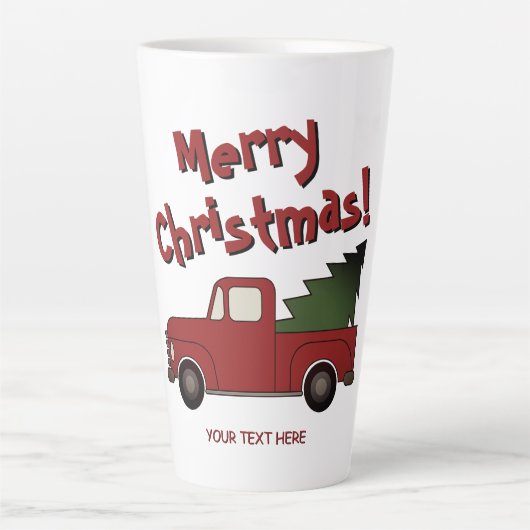 Funny latte mug with red truck and Christmas tree Latte Mok (Voorkant)