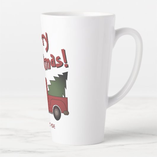 Funny latte mug with red truck and Christmas tree Latte Mok (Rechts)