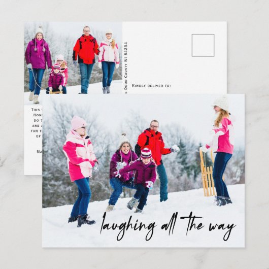 Funny Laughing All Way Holiday Photo Briefkaart (Voorkant / Achterkant)
