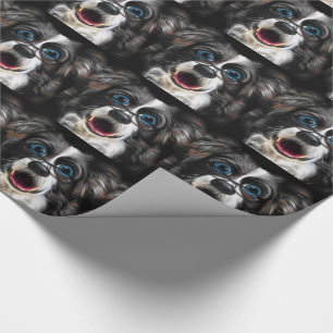 Funny Laughing Border Collie Dog in Glasses Cadeaupapier