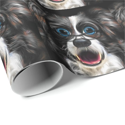 Funny Laughing Border Collie Dog in Glasses Cadeaupapier (Rol Hoek)
