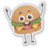 Funny Laughing Burger Vinyl Sticker | Cute 3D Food (Voorkant)