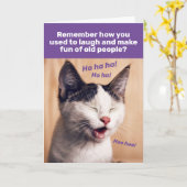 Funny Laughing Cat-Laughing At Old People Birthday Kaart (Gele Bloem)