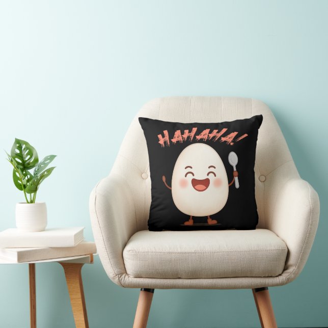 Funny Laughing Egg Cartoon Throw Pillow | Cute  Kussen (Stoel)