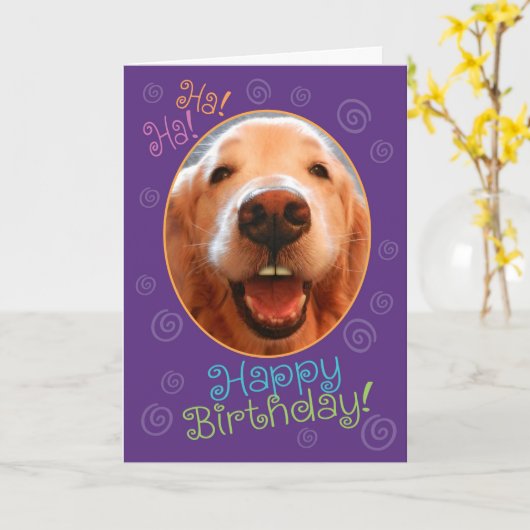 Funny Laughing Golden Retriever Birthday Kaart (Gele Bloem)