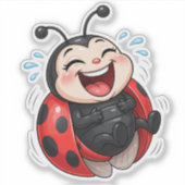 Funny Laughing Ladybug Custom-Cut Vinyl Sticker (Voorkant)