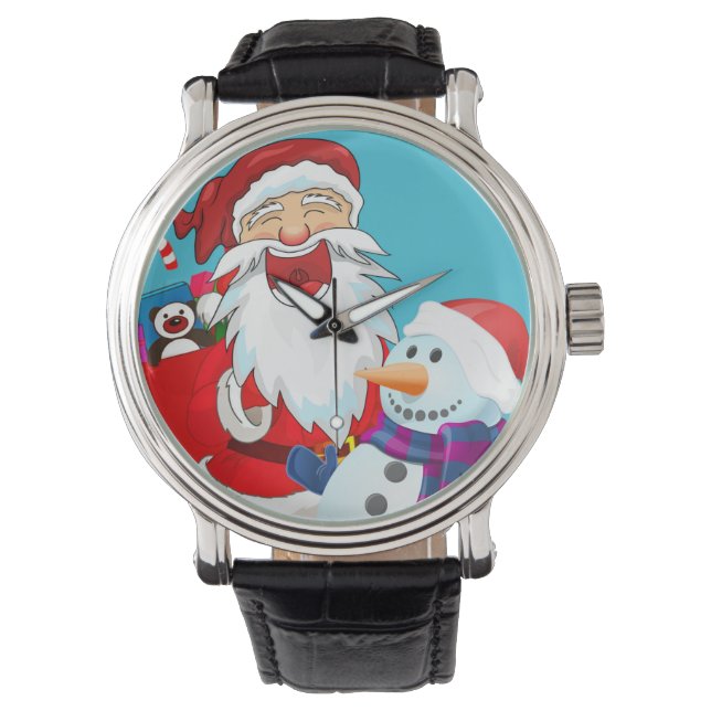 Funny Laughing Santa Claus en Snowman Kerstmis Horloge (Voorkant)