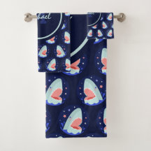 Funny Laughing Shark Stars Nautical Blue Boys Name