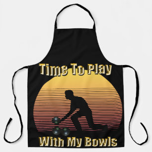 Funny Lawn Bowls Play Time, Full Print Apron Schort