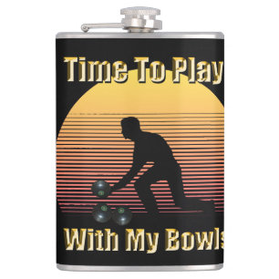 Funny  Lawn Bowls Play Time, Hip Flask Heupfles