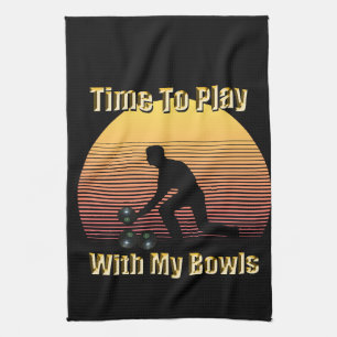 Funny Lawn Bowls Play Time, Tea Towel Theedoek