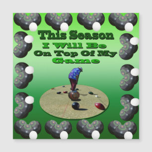 Funny Lawn Bowls, Square Framed Magnet Kaart