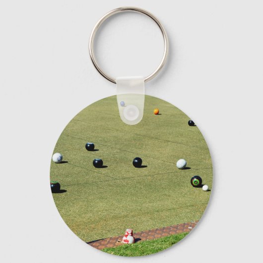 Funny Lawn Bowls Versus Golf Design, Key Ring Sleutelhanger (Achterkant)