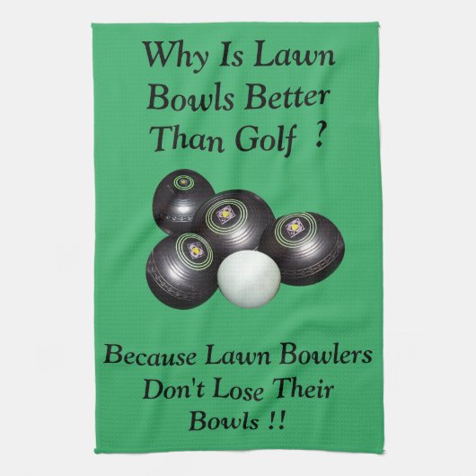 Funny Lawn Bowls Versus Golf Design, Tea Towel Theedoek (Verticaal)