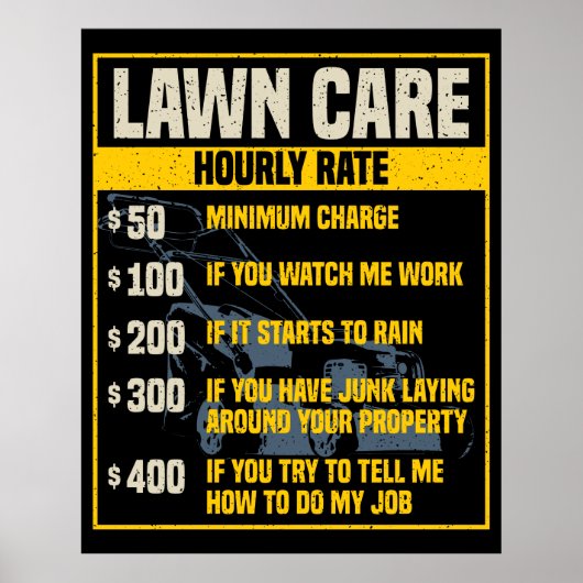 Funny Lawn Care Rates Garden Maintenance Gag Poster (Voorkant)