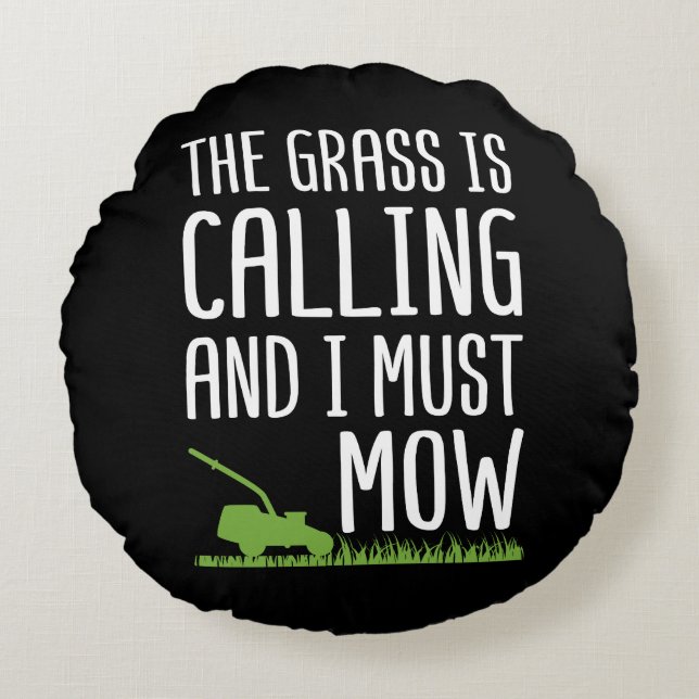 Funny Lawn Mowing - De gras roept Rond Kussen (Voorkant)