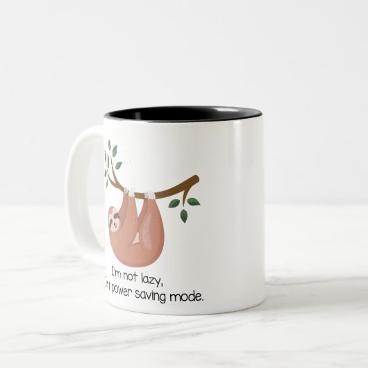 Funny Laxy Power Saving Sloth Tweekleurige Koffiemok (Voorkant links)