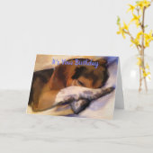 Funny Lazy Beagle Birthday Kaart (Gele Bloem)